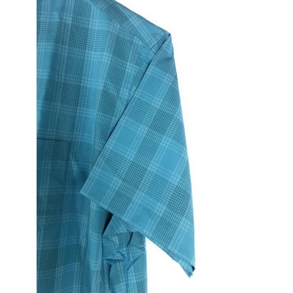 Van Heusen Men's XL Short Sleeve Button Up Blue Check Cotton Blend Shirt A25 - Picture 3 of 4